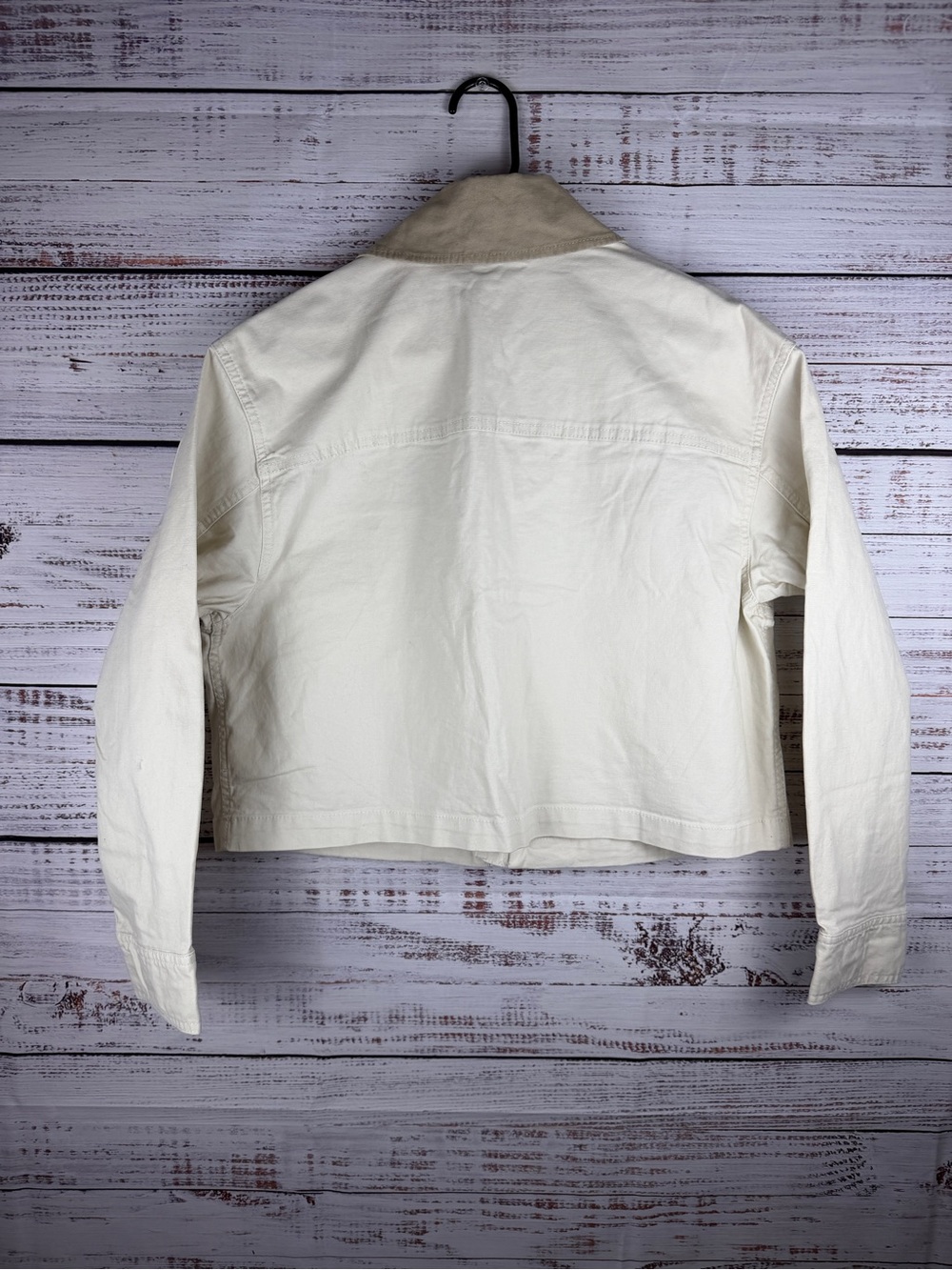 Gap Cropped Canvas Chore Jacket White Beige Contrast Collar NWT Size M - Picture 5 of 8